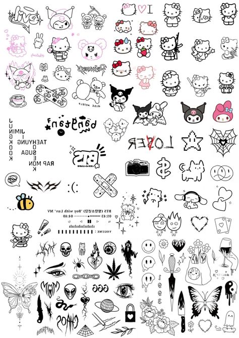 Printable Nail Decals, Printable Nail Art, Nail Art Stencils, Make Your Own Character, One Piece Tattoos, Tattoo Flash Sheet, Flash Design, Zodiac Tattoos, Hello Kitty Nails