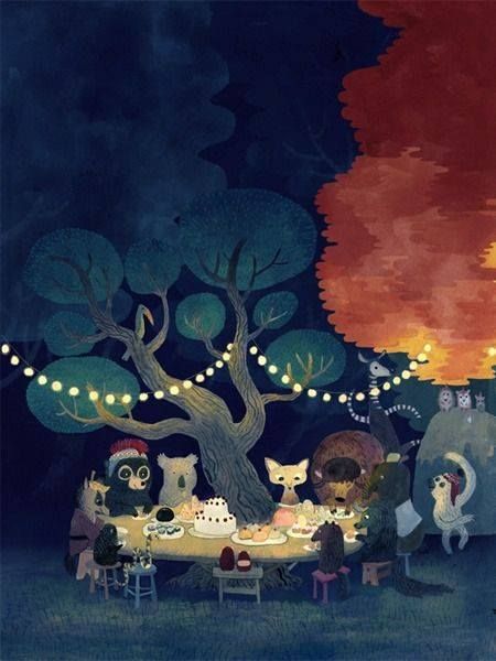 evening dining Party Illustration, Illustration Children, 동화 삽화, Animal Birthday Party, Forest Illustration, Art Et Illustration, Art And Illustration, Drawing Tutorials, Childrens Illustrations