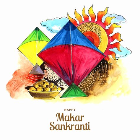 Celebrate makar sankranti greeting card ... | Free Vector #Freepik #freevector #makar-sankranti #kite-flying #kite-festival #makar Makar Sankranti Drawing, Happy Sankranti Images, Festive Drawings, Happy Makar Sankranti Wallpaper, Happy Sankranti Wishes, Makar Sankranti Wallpaper, Makar Sankranti Photo, Makar Sankranti Greetings, Happy Makar Sankranti Images