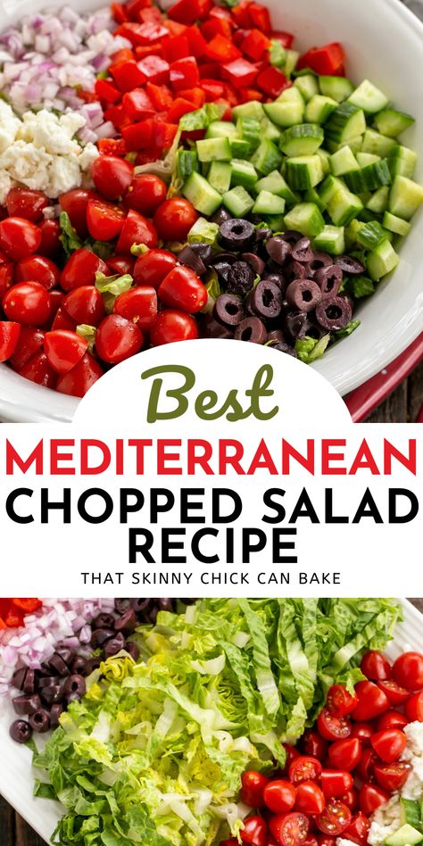 Mediterranean Chopped Salad, Easy Chopped Salad, Chopped Salad Recipe, Mediterranean Salad Recipe, Lettuce Salad Recipes, Mediterranean Diet Recipes Dinners, Printable Grocery List, Chopped Salad Recipes, Easy Mediterranean Diet Recipes