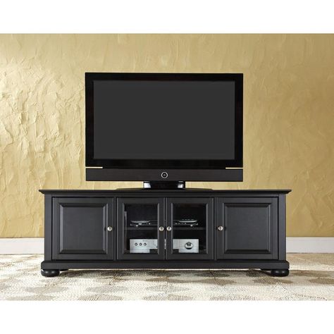 Crosley Alexandria Black Entertainment Center-KF10005ABK - The Home Depot Low Profile Tv Stand, Beveled Glass Doors, 60 Tv Stand, Oak Tv Stand, Flat Tv, Diy Tv Stand, Design Tv, Cabinet Wood, Raised Panel Doors