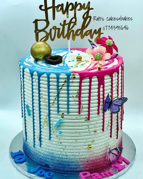 Unisex Birthday Cake, Cakes For Teenagers, Twin Birthday Cakes, Cake Designs For Kids, Split Cake, Twins Cake, Birthday Cake Decorating Ideas, 21st Birthday Cakes, Beautiful Cake Designs