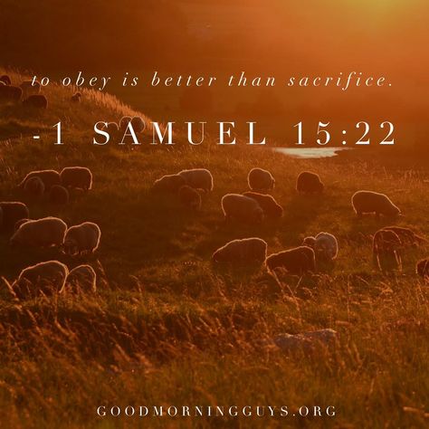 To obey is better than sacrifice. 1 Samuel 15:22 1 Samuel 15:22, Sunday Scriptures, 1 Samuel 15, Sunday Scripture, Motivational Scriptures, Bible Mapping, Gods Guidance, Servant Leadership, 1 Samuel