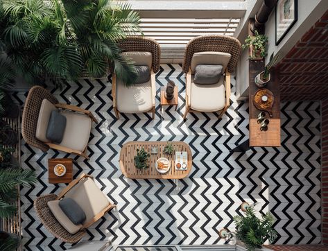 Terrace Tiling Ideas, Black And White Balcony Tiles, Black White Flooring Pattern, Terrace Flooring Pattern, Terrace Flooring Design, Balcony Flooring Design, Balcony Tiles Design, Terrace Flooring Ideas Outdoor, Black And White Terrace