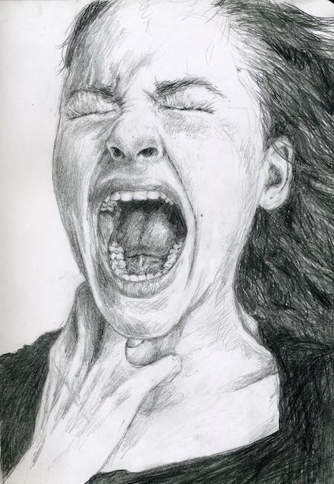 Woman Screaming Art, How To Draw Someone Screaming, Drawing Of Someone Screaming, Woman Screaming Reference, Woman Screaming Drawing, Undressed Woman Sketch, Girl Screaming Drawing, Scared Person Reference, Screaming Woman Drawing