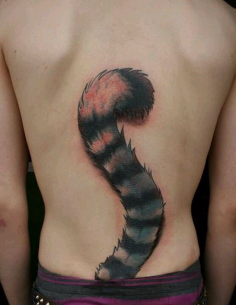 Tail tattoo, wish I would've saved room for something like this! Tail Tattoo, Raccoon Tattoo, Clever Tattoos, Weird Tattoos, Bad Tattoos, 3d Tattoos, Funny Tattoos, Cat Tail, Tattoo Life