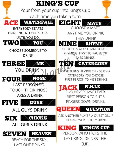 King's Cup Official Rules Digital Download - Etsy New Zealand Kings Cup Rules, Kings Cup, King Cup, Image King, Night Games, Drinking Game, Fun Party Games, Never Have I Ever, Drinking Games