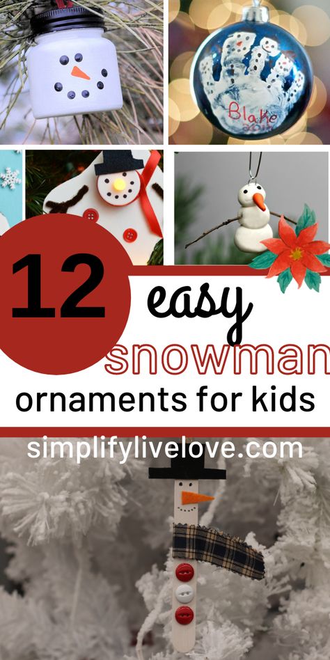 Craft Stick Snowman Ornament, Preschool Snowman Ornaments, Snowman Ornament Crafts For Kids, Kids Snowman Ornaments, Snowman Tree Ornaments, Snowman Crafts For Kids To Make, Kids Diy Christmas Ornaments Easy Crafts, 1st Grade Ornament Ideas, Snowman Projects For Kids