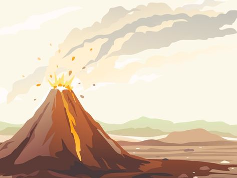 Volcano eruption by Oceloti Design Volcano Eruption Illustration, Volcano Background Landscape, Volcano Graphic Design, Earth Science Background Design, Volcano Eruption Drawing, Volcanic Eruption Drawing, Volcanic Eruption Illustration, Volcanoes Aesthetic, Volcanoes Drawing