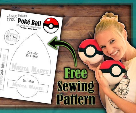 Plushies Diy, Diy Plush, Pokemon Diy, Pokemon Ball, Pokemon Craft, Poke Ball, Sewing Templates, Cute Sewing Projects, Animal Sewing Patterns