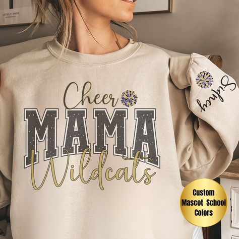 Elevate team spirit with our Custom Cheer Mom Sweatshirt - a cozy blend of comfort and personalization. Ideal for any occasion, this unisex heavy blend crewneck sweatshirt offers pure comfort with a touch of style. Crafted from a medium-heavy fabric blend of 50% cotton and 50% polyester (8.0 oz/yd this sweatshirt provides a warm and cozy feel, making it the perfect choice for those colder months. The classic fit, paired with the crew neckline, ensures a comfortable and clean-cut style - a versat Cheer Mom Sweatshirt, Cheer Mom Shirts Ideas, Cheer Mom Sweatshirt Ideas, Cheer Mom Outfit Ideas, Cheer Mom Outfit, Pom Mom Shirts, Cheer Mom Shirt Ideas, Cheer Designs, Cheer Clothes