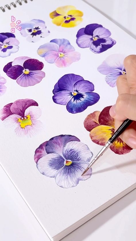 purple pansy 🍃💜🌳 watercolor •• | Instagram Pansy Watercolor, Pansies Art, Botanical Sketchbook, Acrylic Flower Painting, Learn Watercolor Painting, Watercolor Kit, Watercolor Tutorial, Learn Watercolor, Drawing Flowers