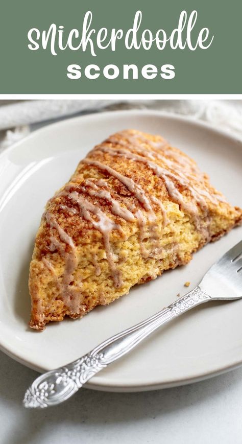 All the delicious flavor of a snickerdoodle cookie wrapped up in a scone! Drizzled with a cinnamon glaze, these snickerdoodle scones make an irresistible breakfast. Snickerdoodle Scones, Breakfast Scones, Cinnamon Glaze, Scone Recipes, Cinnamon Scones, Sweet Roll Recipe, Snickerdoodle Cookie, Scones Recipe Easy, Homemade Scones