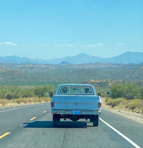 Blue Pickup Truck Aesthetic, Cowboy Truck Aesthetic, Blue Old Car Aesthetic, Vintage Roadtrip Aesthetic, 90s Road Trip, Old Pick Up Truck Aesthetic, Roadtrip Car Aesthetic, Vintage Truck Aesthetic, Chevy Trucks Aesthetic