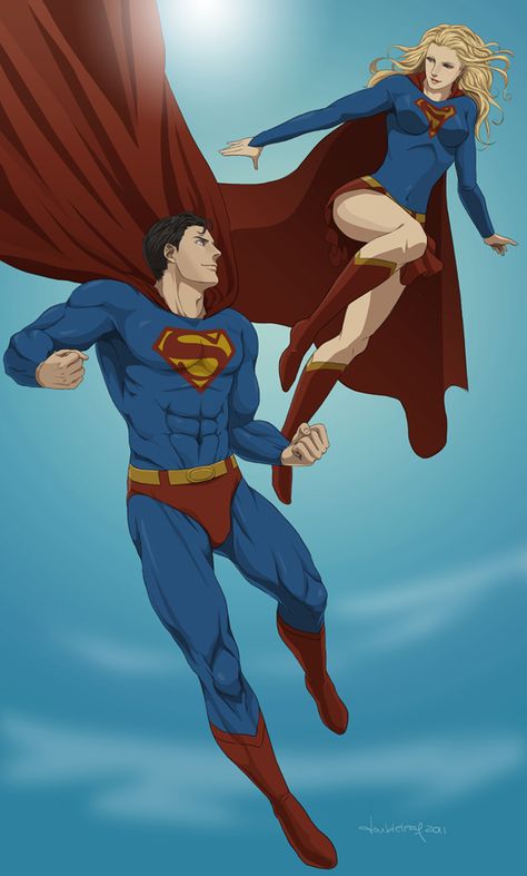 Commish:Superman and Supergirl by doubleleaf on DeviantArt Supergirl Fanart, Supergirl Art, Superman Artwork, Modern Myth, Kal El, Supergirl Superman, Supergirl Cosplay, Supergirl Comic, Super Family