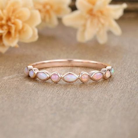 Natural Opal Wedding Band Rose Gold Wedding Band Women Art - Etsy Australia Gold Wedding Band Women, Opal Engagement Ring Set, Opal Wedding Band, Gold Wedding Bands Women, Rose Gold Wedding Band, Unique Opal, Wedding Ring Ideas, Wedding Band Women, Opal Band