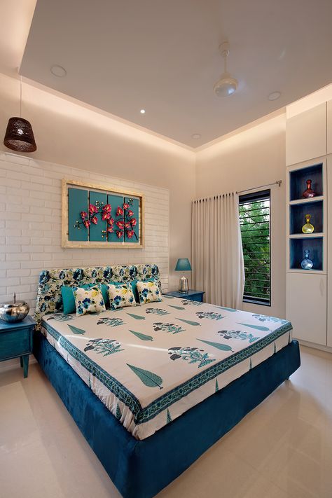 Furniture, Bedroom, Home Décor, Indian Bedroom, Bed Room, Bed, Wall, Blue, White