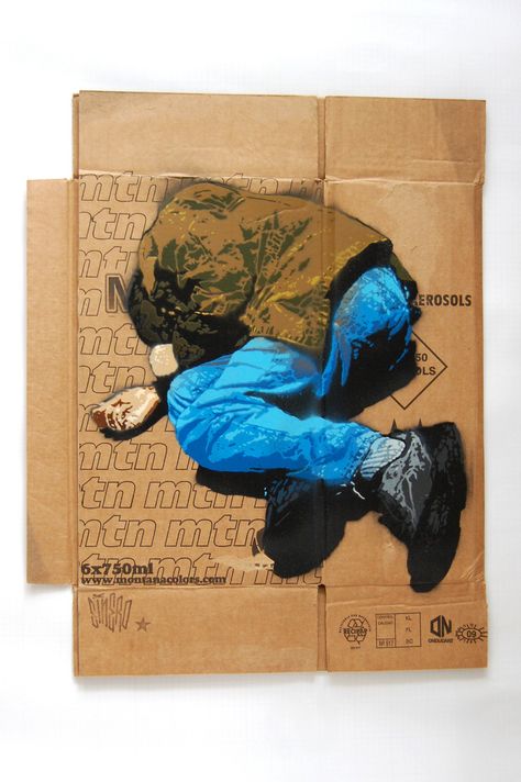 spray paint stencil on cardboard 33cm x 47cm (2010) Homelessness Art, Paint Stencil, Art Alevel, Cardboard Painting, Cardboard Art, Gcse Art, Arte Inspo, A Level Art, Stencil Art