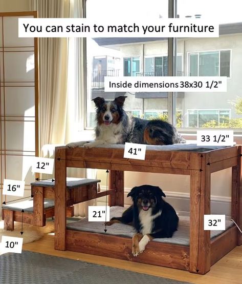 The kirrathe ORIGINAL Elevated Dog Bunk Bed Platform With 2 Steps 32 High Large Dog Bunk Bed for 2 Large Dogs - Etsy Beds With Dog Beds Underneath, Dog Bed End Of Bed, Living Room Dog Area, Dog Bed For Window, Bed With Dog Bed Underneath, Dog Bed Room, Dog Bed Table, Doggie Room Ideas, Dog Platform Bed