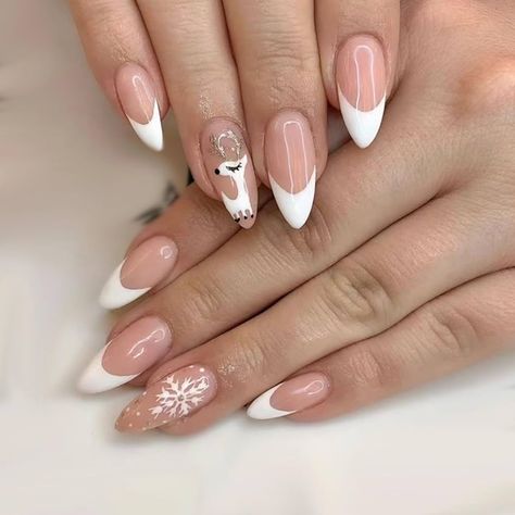 Strawberry Snowflake, Nail Summer, Snowflake Nail, Ballet Nails, Medium Almond, Nail Type, Snowflake Nails, Fake Nails With Glue, Christmas Glitter