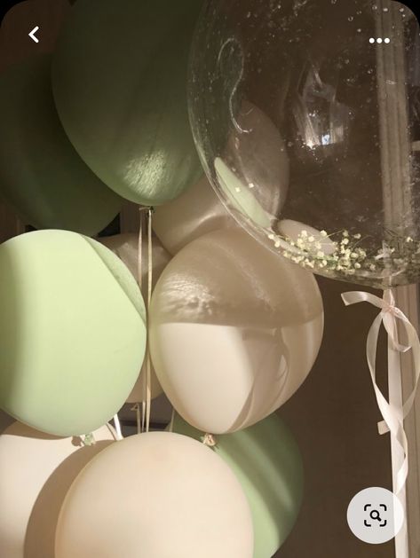 Pastel Green Themed Birthday Party, 19th Birthday Cake Sage Green, Aesthetic 18th Birthday Decoration, Sage Green Balloons Aesthetic, Simple Birthday Party Aesthetic, Bday Party Decorations Aesthetic, Birthday Theme Inspo Aesthetic, Green Birthday Decorations Simple, Birthday Sage Green Theme