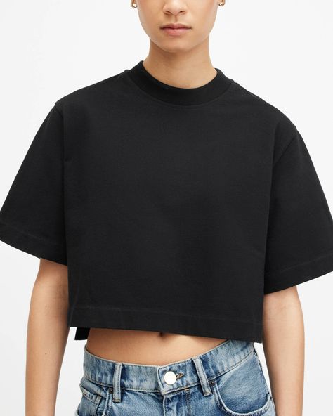 Lottie Oversized Cropped T-Shirt Black | ALLSAINTS Oversized Cropped Tshirt, Highwaisted Jeans, Cropped Tshirt, Beachwear Skirt, Curve Jeans, Cover Beachwear, Crop T Shirt, Leather Trousers, Denim Coat Jacket