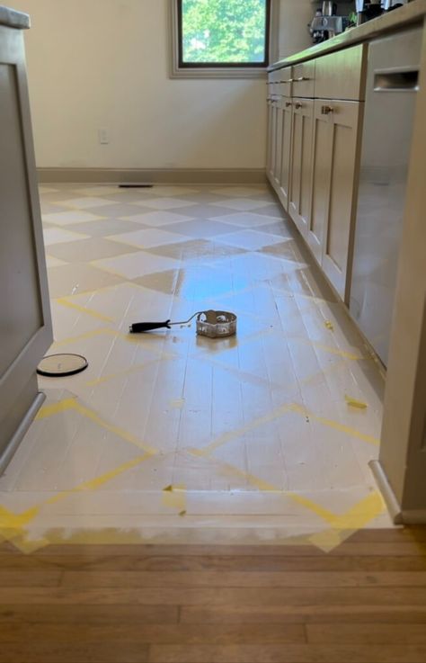 Painted Harlequin Floor - Florence Revival Pattern Painted Floor, Painted Wood Floors Ideas Kitchen, Painted Checkerboard Floor, Painted Basement Floor, Painting Hardwood Floors, Sunroom Flooring Ideas, Paint Hardwood Floors, Painted Kitchen Floors, Harlequin Floors