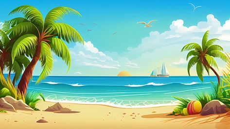 Beach Cartoon Background, Summer Background Images, Beach Cartoon, Summer Images, Background Beach, Air Laut, Beach Png, Background Summer, Summer Cartoon