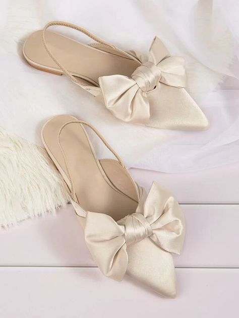 Bow Decor Slingback Flats | SHEIN USA Shoes Marketing, Shoes Heels Classy, Bow Decor, Fashion Slippers, Chic Shoes, Slingback Flats, Point Shoes, Girly Shoes, Slingback Shoes