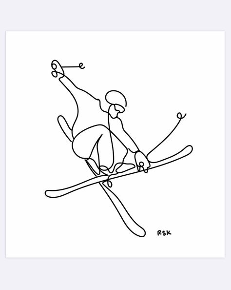 Skiing Line Art, Skier Drawing Simple, Ski Tattoo Ideas Simple, Ski Tattoo Simple, Skier Tattoo, Ski Tattoo Ideas, Ski Doodle, Skiing Tattoo Ideas, Skier Drawing