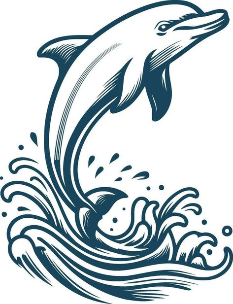 Dolphin Jumping Out Of Water, Coming Out Of Water, Dolphin Vector, Dolphin Drawing, Mirror Illustration, Dolphins Tattoo, Dolphin Art, Water Drawing, Water Splash