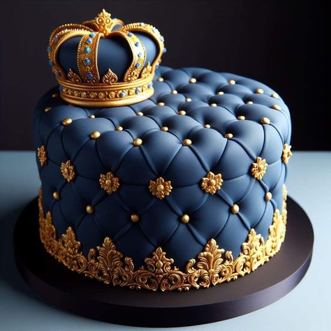 King Birthday Cake For Men, Royal Theme Cake, Royal Blue And Gold Cake, Rolex Cake, Royal Blue Cake, Kings Cake, Tire Cake, Happy Birthday King, Cake Design For Men