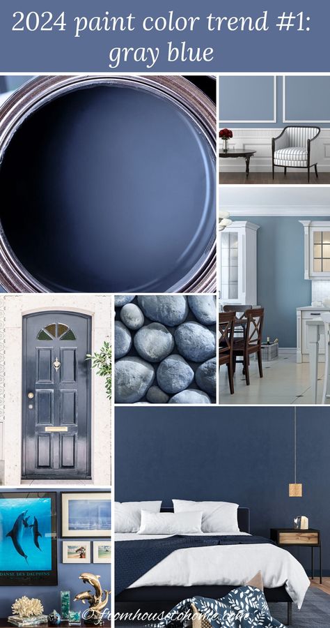 collage of gray blue items representing 2024 paint color trends Behr Blue, Sherwin Williams Blue, Paint Color Trends, Most Popular Paint Colors, Blue Gray Paint Colors, Blue Gray Paint, Trending Paint Colors, Popular Paint Colors, Sherwin Williams Colors