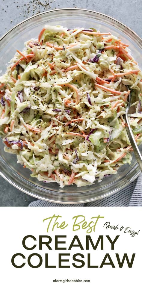 This Creamy Coleslaw salad is flavorful and easy to make. It's the best traditional coleslaw recipe, a perfect side dish for casual gatherings! Easy Creamy Coleslaw Recipe, Creamy Slaw Recipes, Crunchy Coleslaw Recipe, The Best Coleslaw Recipe, Quick Coleslaw Recipe, Bbq Coleslaw Recipe, Easy Slaw Recipe, Coleslaw Salad Recipe, Yummy Coleslaw Recipe