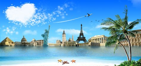 eiffel tower,big ben,holiday,aircraft,sea,starfish,pyramid,foreign construction,sandy beach,clouds,tree,blue sky,summer,tourism,taj mahal,statue of liberty,source file,300dpi,psd,psd layered material,poster banner,romantic,dream,eiffel,tower,big,ben,travel,material,download,template,foreign,construction,sandy,beach,blue,sky,taj,mahal,statue,liberty,source,file,layered,poster,banner,blue Travel Advertising Design, Best Holiday Destinations, Tourism Day, Facebook Cover Design, Dream Vacations Destinations, Travel Wallpaper, India Tour, Travel Vlog, Better Days