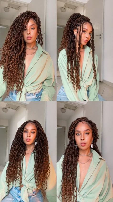 Faux Locs Styles Goddess, Tranças Faux Locs, Faux Locs Styles, Goddess Faux Locs, Curly Faux Locs, Bohemian Locs, Faux Locs Hairstyles, Braids Hairstyles Pictures, Twist Braid Hairstyles