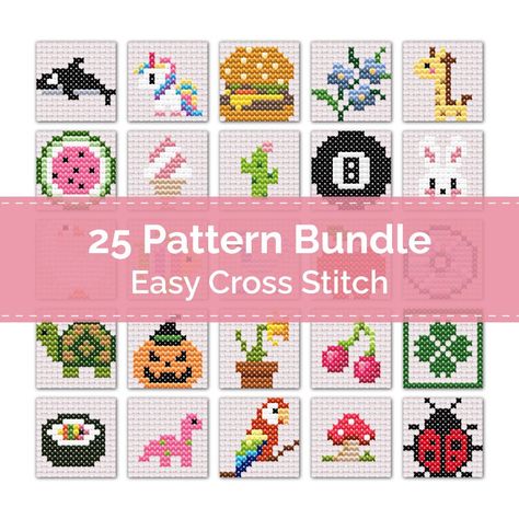 25 Cross Stitch Pattern Bundle, Easy Cross Stitch, Cross Stitch Pattern, Cross Stitch For Beginners, Beginner Cross Stitch, Cross Stitching by PrettyyPrintable on Etsy Cross Stitch For Beginners, Beginner Cross Stitch, Stitch Cross Stitch Pattern, Cross Stitch Cross, Easy Cross Stitch, Stitch Cross Stitch, Easy Cross Stitch Patterns, Pattern Cross Stitch, Easy Cross