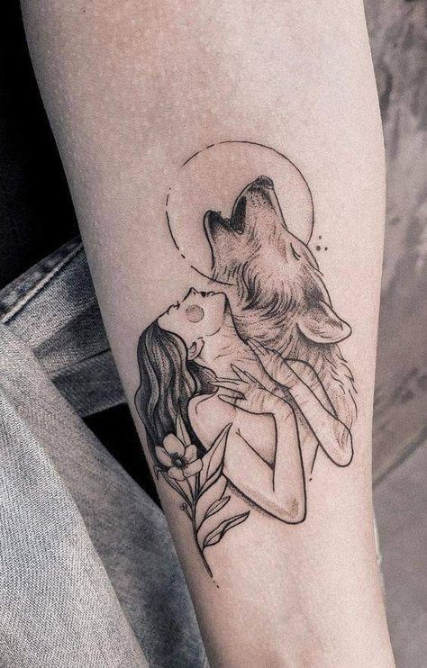 Wolf Girl Tattoos, Wolf Tattoos For Women, Beautiful Wolf, Wolf Tattoo Design, Floral Tattoo Design, Wolf Tattoos, Wolf Tattoo, Nature Tattoos, A Wolf