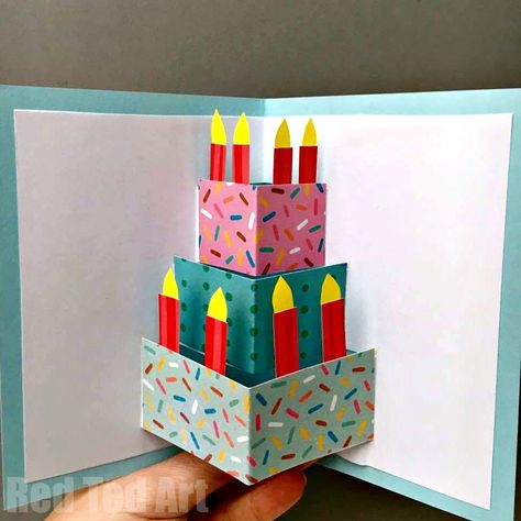 Easy Pop Up Birthday Card DIY - love this DIY Birthday Cake Card - so easy and fun to make. Would be great for as a Wedding Card DIY too! Love. Cards Diy Easy, Kartu Ulang Tahun Diy, Diy Birthday Cake, For Mom, Birthday Cake Card, Kids Pop, Love Decor, Birthday Card Craft, Simple Birthday Cards