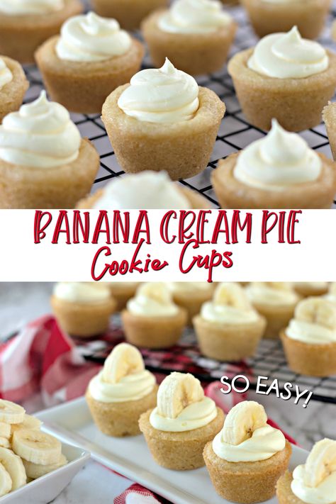 Delicious Easy Dessert Recipes, Mini Pie Cups, Individual Banana Cream Pie, Banana Pastry, Banana Filling, Muffin Cookies, Desserts Mini, Banana Pudding Cookies, Pie Cups