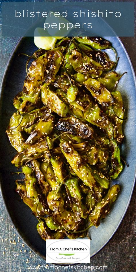 Blistered Shishito Peppers Long Pepper Recipes, Togarashi Seasoning, Shishito Peppers Recipe, Shishito Pepper Recipe, Blistered Shishito Peppers, Shishito Peppers, Long Pepper, Veggie Tales, Pork Dinner