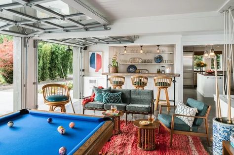 7 Garage Game Room Ideas That Will Help You Play All Day Hoedemaker Pfeiffer, Garage Playroom, Garage Game Rooms, Garage To Living Space, Garage Party, Queen Bunk Beds, Converted Garage, Garage Room, Garage Renovation