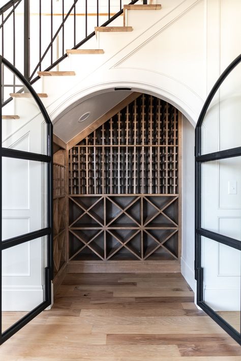 Unique Stairs, The Space Under The Stairs, Under Stairs Wine Cellar, Lightning Ideas, Space Under The Stairs, Wine Room Design, Closet Under Stairs, Glass Wine Cellar, Stairs Renovation