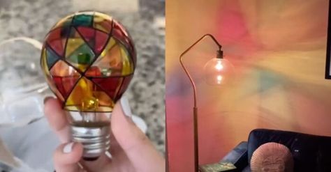 Artistic Room, Colored Light Bulbs, Stained Glass Light, Pinterest Diy Crafts, Light Bulb Lamp, Graphic Poster Art, Lightbulbs, Stained Glass Lamps, Stained Glass Diy