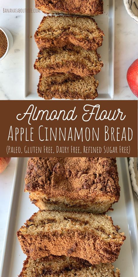 Apple cinnamon bread Almond Flour Sweet Bread Recipes, Healthy Breakfast Breads Gluten Free, Gluten Free Dairy Free Apple Cinnamon Bread, Essen, Apple Cinnamon Bread Gluten Free, Gluten Free Bread Almond Flour, Dairy Free Apple Cinnamon Bread, Almond Flour Dessert Recipes Healthy, Paleo Apple Cinnamon Bread