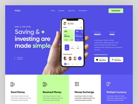 App Landing Page by MYO on Dribbble Banking Landing Page, Waitlist Landing Page, Designer Landing Page, Fintech Landing Page, App Landing Page Design, Cereals Packaging Design, Mobile App Landing Page, Landing Page Ui, App Design Layout