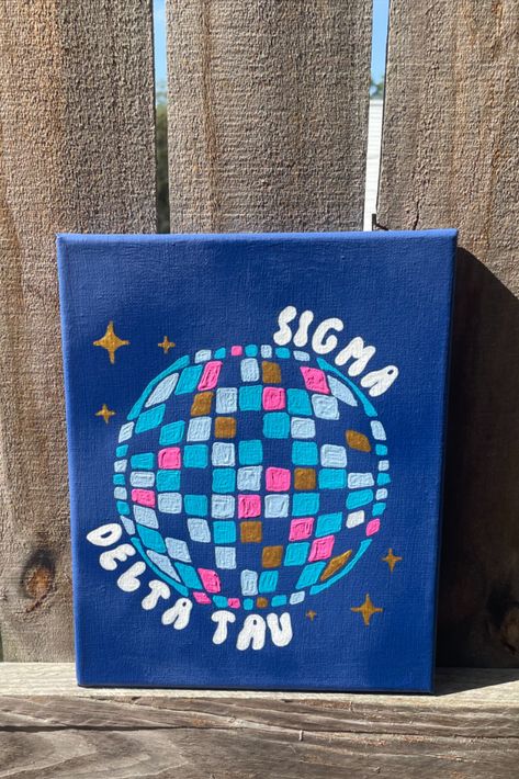 Sorority Big Little Crafts, Sorority Craft Ideas, Sorority Art Canvases, Gphi Canvas Paintings, Big Little Clues Ideas, Sorority Canvas Paintings Big Little, Theta Painting, Sorority Painting Ideas, Dphie Canvases