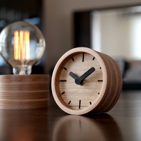 Add a touch of natural beauty to your space with our handmade birch plywood round table clock. Crafted with precision and care, this clock is a perfect blend of functionality and artistry. Key Features: Diameter: 4.33 inches (11 cm) Material: Birch Plywood Modern and minimalist design Precise quartz movement Battery operated (AA battery not included) Ideal for home or office decor Silent, non-ticking mechanism This clock not only keeps you on schedule but also elevates your decor with its timele Wood Clocks Handmade, Wall Clock Design Modern, Table Clock Design, Modern Wall Clock Design, Modern Wall Clocks, Farmhouse Clocks, Workbench Plans Diy, Desktop Clock, Laser Cut Wood Crafts