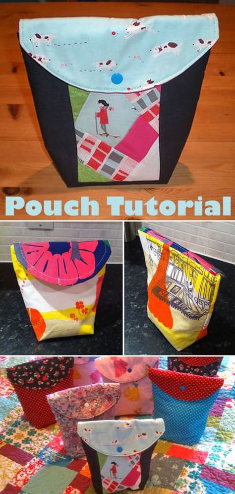 Poppered Pouch Tutorial Pouch Diy, Pouch Sewing, Pouch Tutorial, Sewing Tutorials Free, Bag Tutorial, Pouch Pattern, Clutch Pouch, Bags Tutorial, I Love A