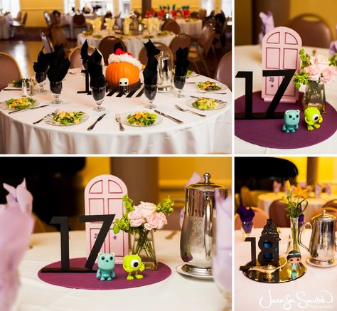 Pixar Wedding Ideas, Nerd Centerpieces Wedding, Movie Centerpieces Wedding, Toy Story Wedding Centerpieces, Nerdy Centerpieces, Disney Centerpieces Wedding, Disney Table Centerpieces, Kingdom Hearts Wedding, Up Inspired Wedding